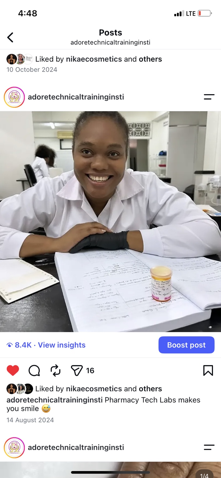 Adore Pharmacy Technician student during class